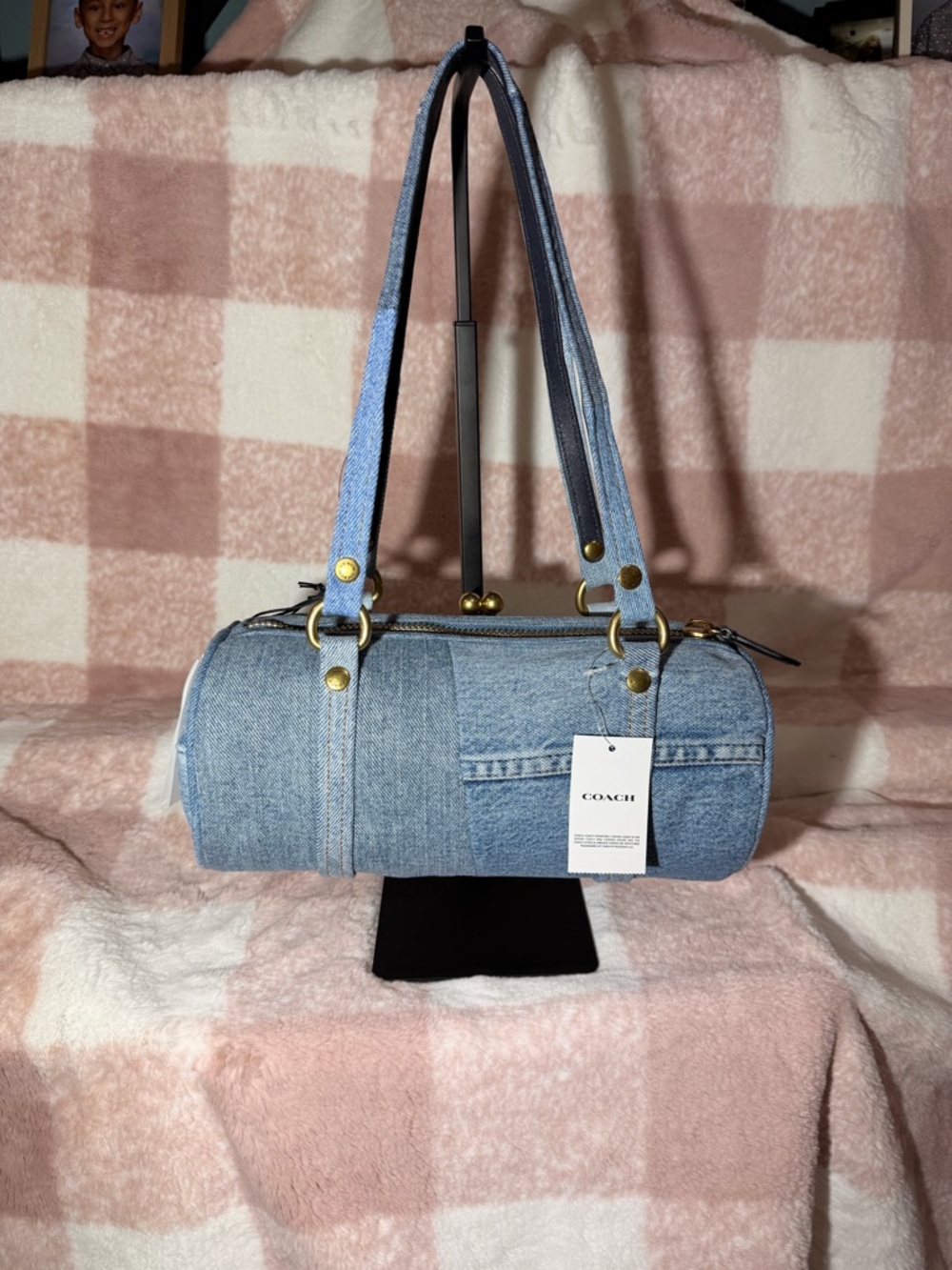 COACH Denim Kisslock Barrel bag 28 in gold hardware NWT - Picture 3 of 12